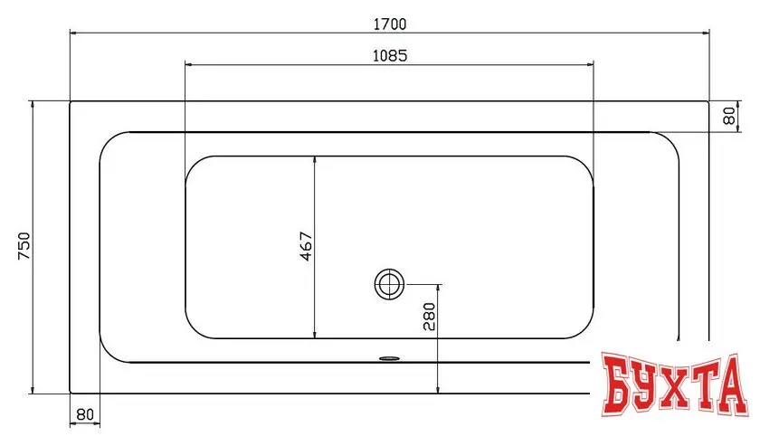 Ванна Kolo Modo 170x75 (слив посередине)