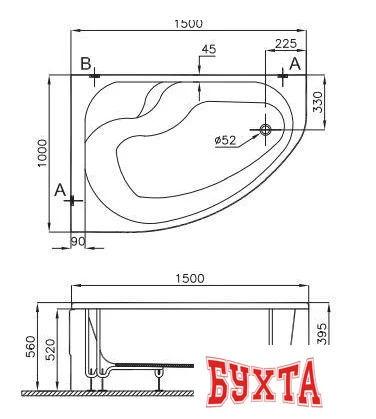 Ванна Vitra Nysa 150x100 (левая)