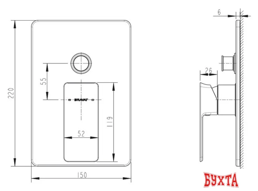 Смеситель без скрытого механизма Bravat Phillis PB856101CP-2-ENG