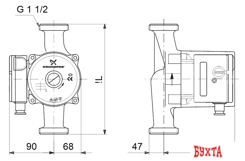 Циркуляционный насос Grundfos UPS 25-100 180