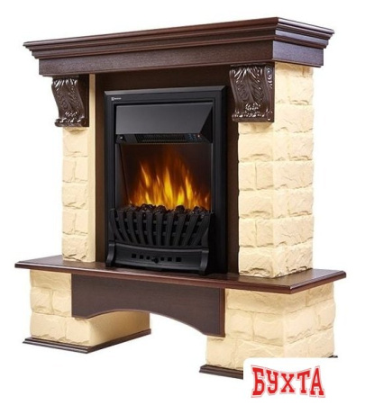 Портал Firelight Forte Classic U (угловой, камень бежевый/шпон темный дуб)