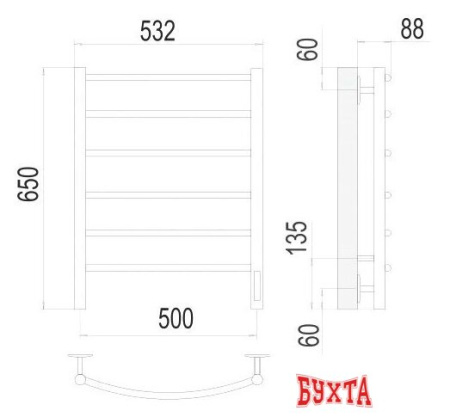 Полотенцесушитель TERMINUS Классик П6 500x650 бп электро (хром)