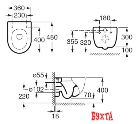 Унитаз подвесной Roca Meridian-N Compacto (346248000 + 8012AC004) с пневмокрышкой