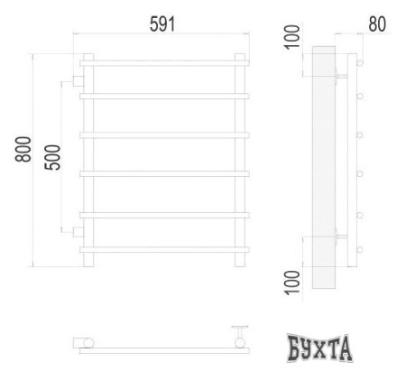 Полотенцесушитель TERMINUS Квинта П6 500x800 бп (хром)