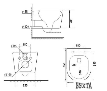 Унитаз подвесной Roxen Simple Compact в комплекте с инсталляцией StounFix Slim 6 в 1 932469 (кнопка: хром глянец)