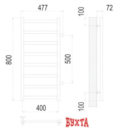 Полотенцесушитель TERMINUS Аврора П8 400x800 бп 500 (хром)