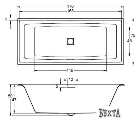 Ванна Riho Still Square Led 170x75 BR0200500K00131 (левая, без ножек)