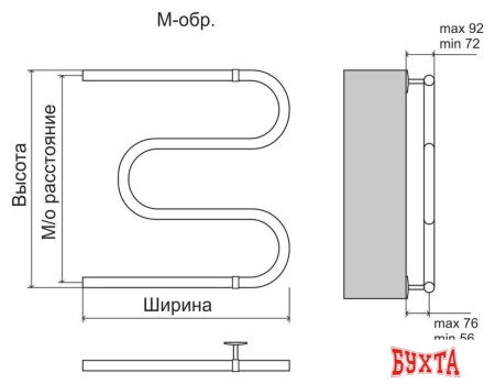 Полотенцесушитель TERMINUS Эконом М-обр AISI 25 (500x500)