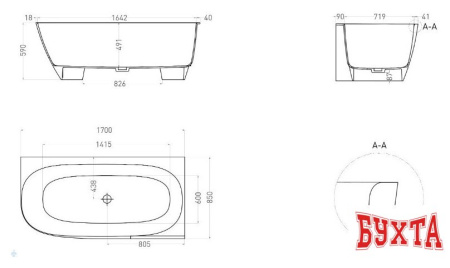 Ванна Umy Home Nook R 170x85 UM11622 (U-Solid, матовый)