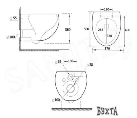 Унитаз подвесной Roxen Egg в комплекте с инсталляцией StounFix Slim 6 в 1 964195 (кнопка: черный матовый)