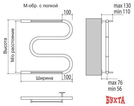 Полотенцесушитель TERMINUS М-обр с/п AISI 32x2 (600x600)