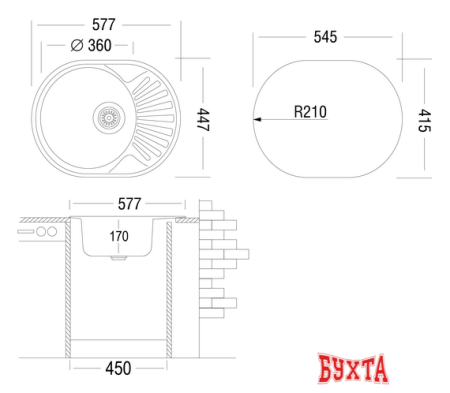 Кухонная мойка Ukinox FAD577.447-GT6K 1R