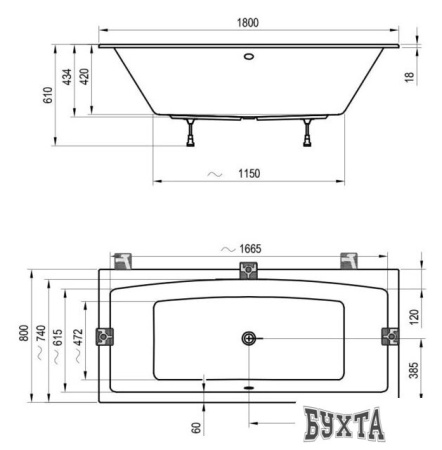 Ванна Ravak Formy 02 Slim 180x80 C891300000