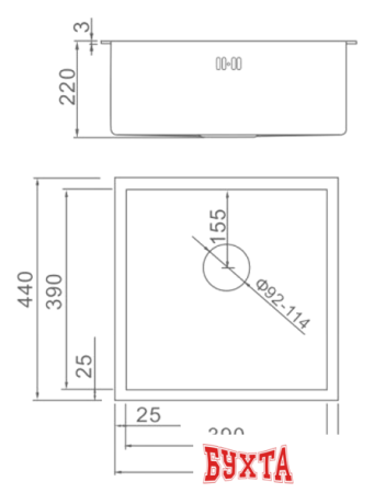 Кухонная мойка Gerhans K34444B (графит)