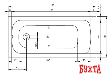 Ванна Riho Dola 150x70 BB29005 (с каркасом)