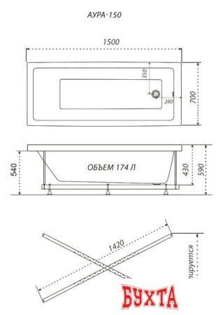 Ванна Triton Аура 150x70 (с ножками)