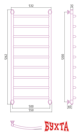 Полотенцесушитель Сунержа Галант+ 1200x500 00-0200-1250