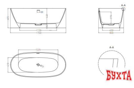 Ванна Umy Home NOA KIT 170x80 U-Coat UG10512 (белый глянцевый)