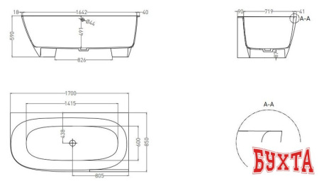 Ванна Umy Home Nook R 170x85 UG11712RF (U-Coat, черный глянцевый)