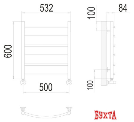 Полотенцесушитель TERMINUS Евромикс П6 500x600 RAL 9005 (черный)