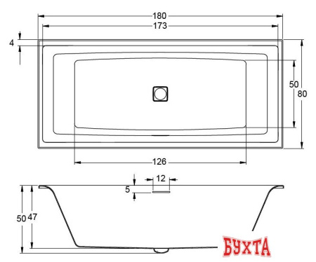 Ванна Riho Still Square Led 180x80 BR0100500K00130 (правая, без ножек)