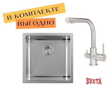 Кухонная мойка Aquasanita DER 100 X + cмеситель AquaSanita 2663 L 002 steel