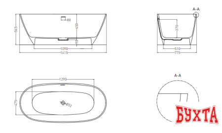 Ванна Umy Home NOA KIT 162x77 U-Solid UM10521 (белый матовый)