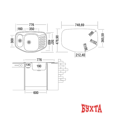 Кухонная мойка Ukinox СОР776.507 15GT8K 1C