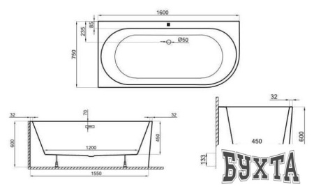 Ванна Polimat Sola 160x75 L (пристенная, белый)