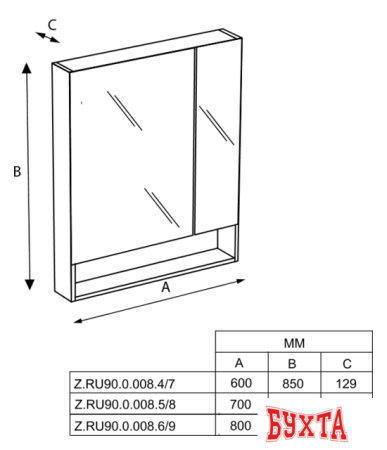 Мебель для ванных комнат Roca The Gap Зеркальный шкаф белый 60 (ZRU9302748)