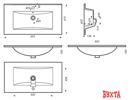 Умывальник Sanita Luxe Quadro 90 QDR90SLWB01