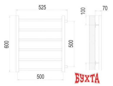 Полотенцесушитель TERMINUS Вега П6 500x600 50 бп (хром)