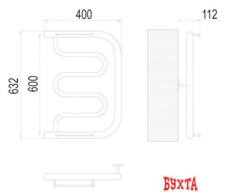 Полотенцесушитель TERMINUS Фокстрот 1" 600x400 бп (хром)