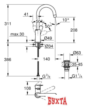 Смеситель Grohe Bauedge 23911001