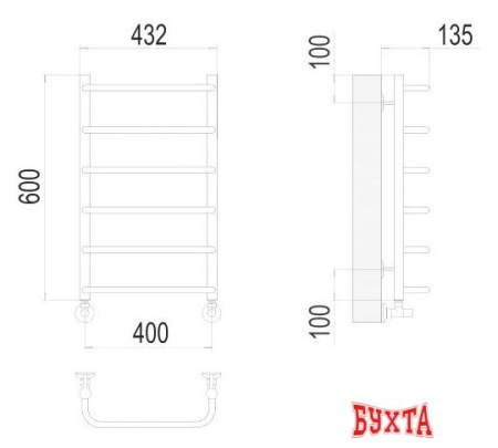 Полотенцесушитель TERMINUS Стандарт П6 400x600 нп (хром)