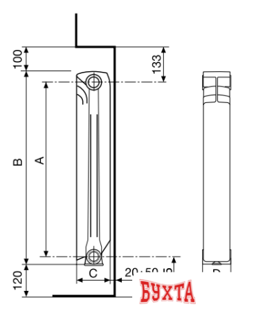 Алюминиевый радиатор Fondital Ardente C2 500/100 V63903410 (10 секций) 