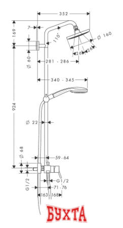 Душевая система  Hansgrohe Croma 100 Showerpipe (27154000)