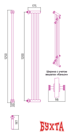 Полотенцесушитель Сунержа Хорда 1200х195 00-0124-1200