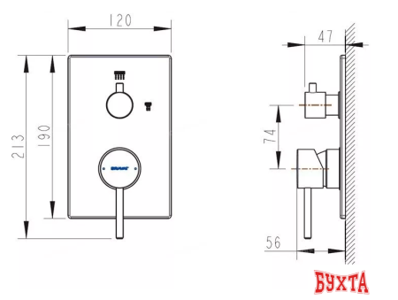 Смеситель без скрытого механизма Bravat Arc P69193C-2-ENG