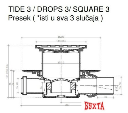 Трап/канал Pestan Confluo Standard Square 3 Gold