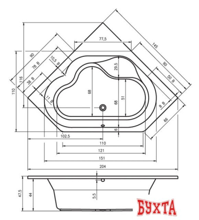 Ванна Riho Winnipeg 145x145 BA48 (без ножек)