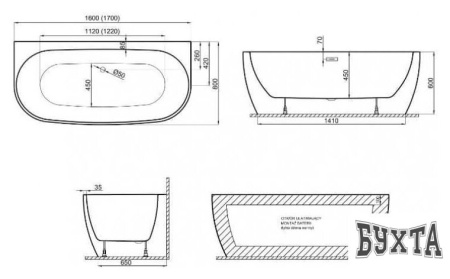 Ванна Polimat Risa 170x80 (пристенная, белый)