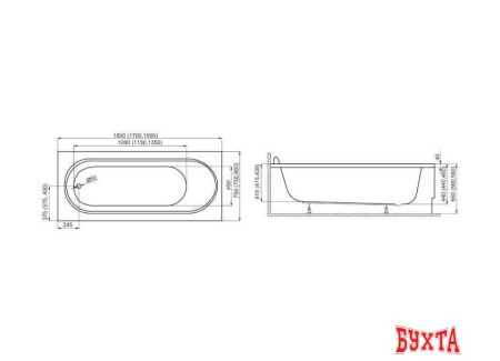 Ванна Polimat MEDIUM 170x75 с ножками