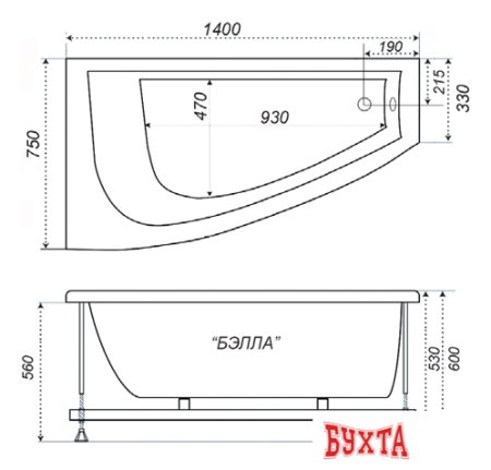 Ванна Triton Бэлла 140x76R (с каркасом, экраном и сифоном)