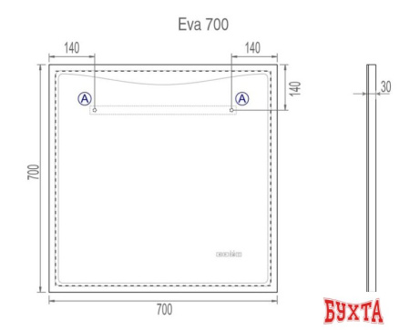 Мебель для ванных комнат Vigo Зеркало Eva Media 700 L