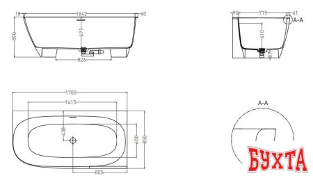 Ванна Umy Home Nook R Kit 170x85 UG11812 (U-Coat, глянцевый, сифон)