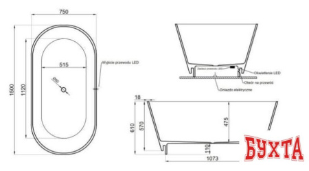 Ванна Polimat Ida 150x75 (отдельностощая, белый)