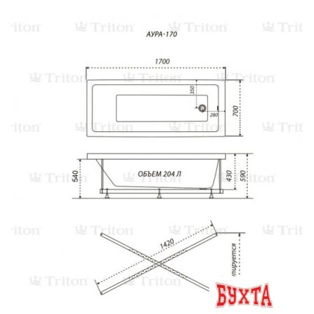 Ванна Triton Аура 170x70 (с ножками)