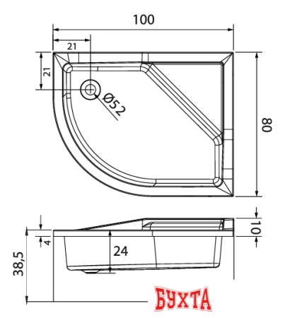 Душевой поддон NEW TRENDY Maxima 100x80 B-0368/P