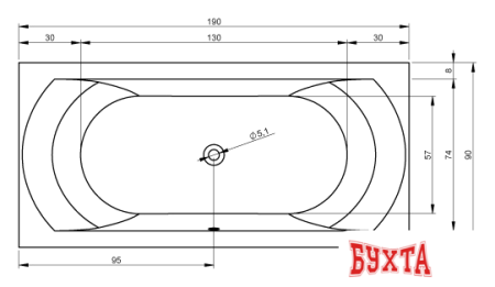 Ванна Riho Linares 190x90 BT48 (без ножек)